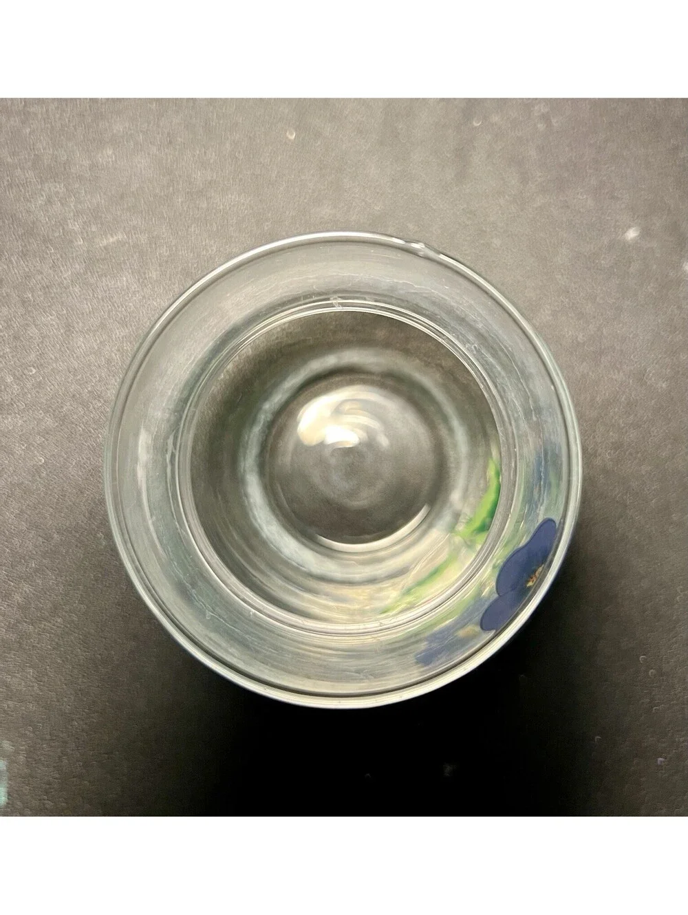 Vintage 1980s Clear Glass Blue Pansy Floral Posy Bud Vase, 2.75x4.5”